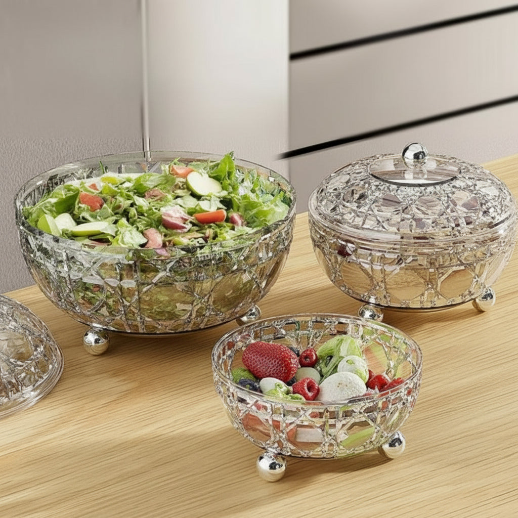 Luxury Clear Plastic Candy Dish with Lid & Ball Feet – Decorative Storage Bowl
