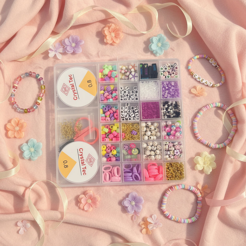 DIY Friendship Bracelet Making Kit – Crystal Elastic Cord & Mixed Beads
