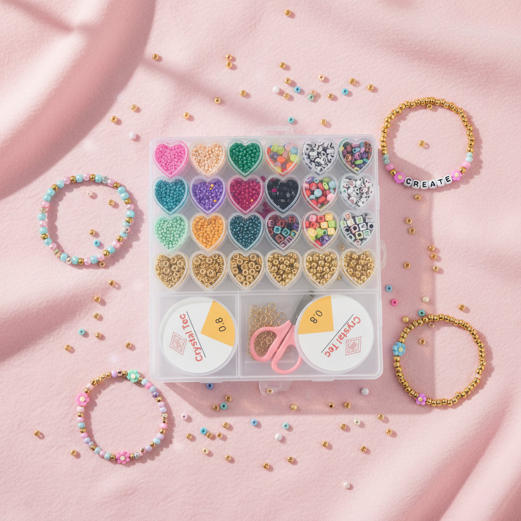 DIY Heart-Compartment Bead Kit for Friendship Bracelets and Jewelry Making