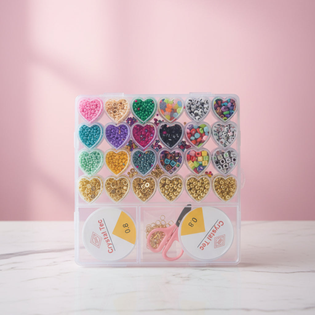 DIY Heart-Compartment Bead Kit for Friendship Bracelets and Jewelry Making