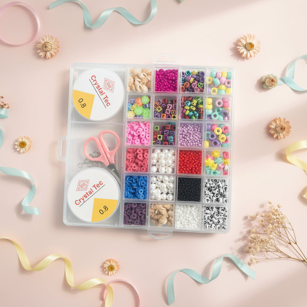 DIY Friendship Bracelet Making Kit – Beads, Crystal Cord & Scissors