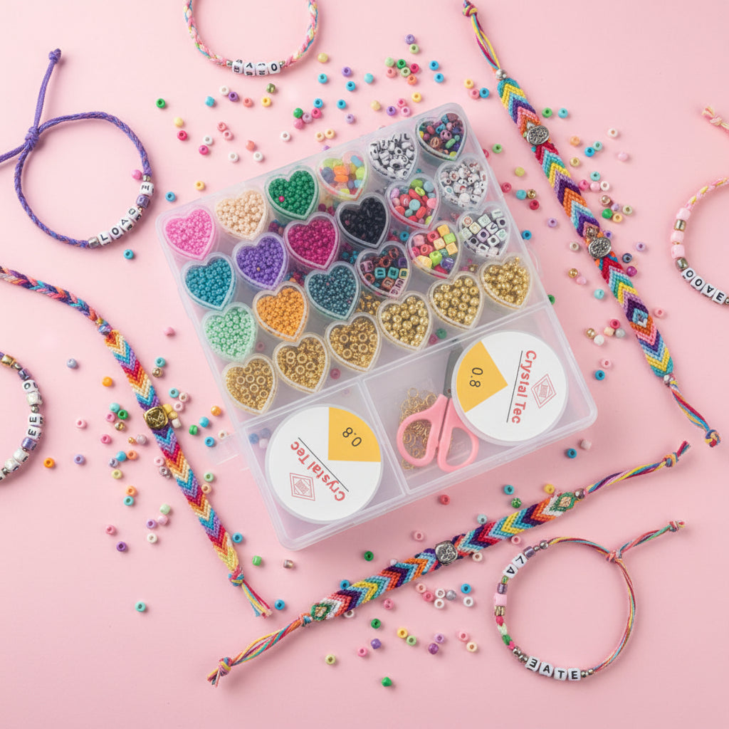 DIY Heart-Compartment Bead Kit for Friendship Bracelets and Jewelry Making