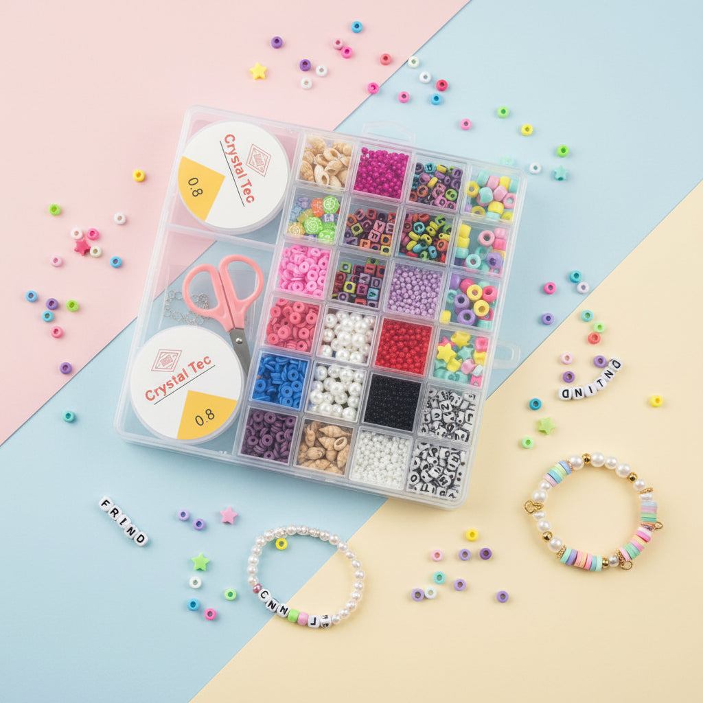 DIY Friendship Bracelet Making Kit – Beads, Crystal Cord & Scissors