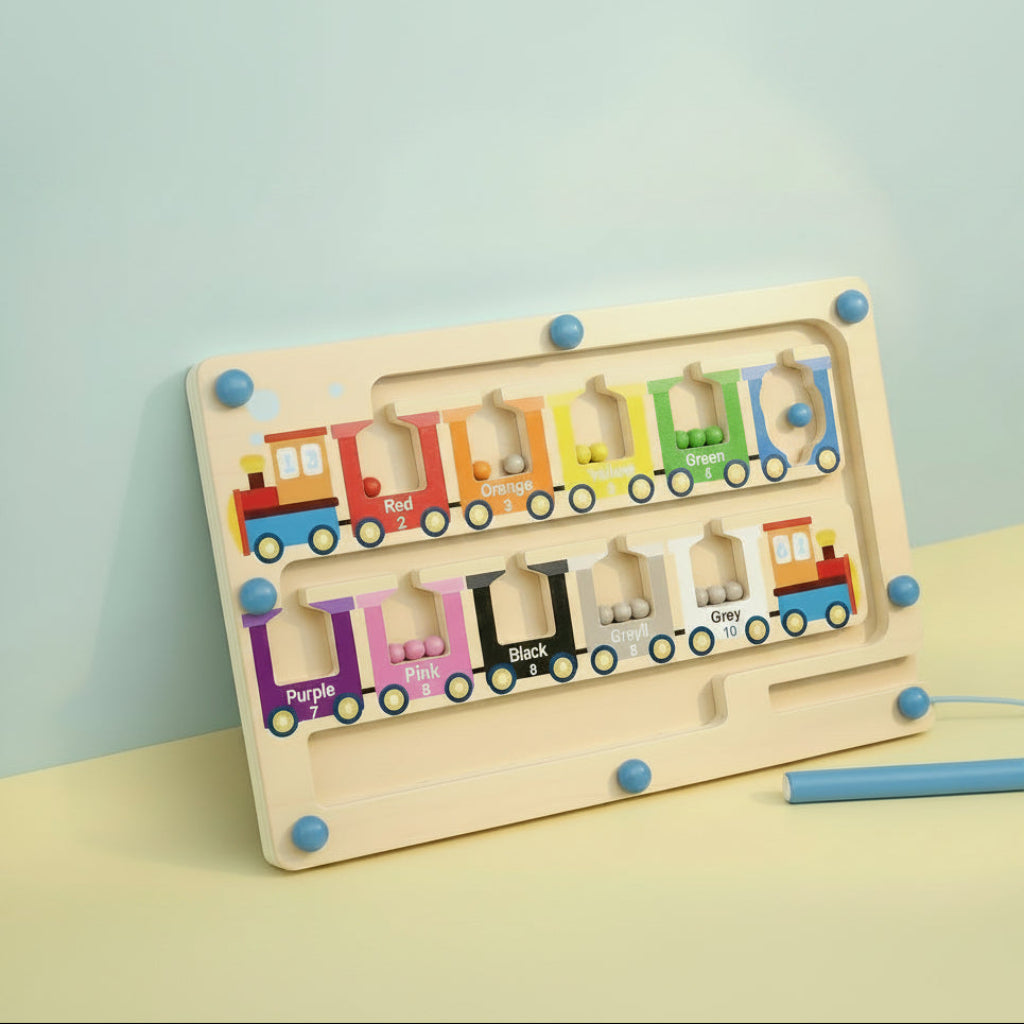 Wooden Magnetic Color & Number Train Maze – Montessori Learning Toy