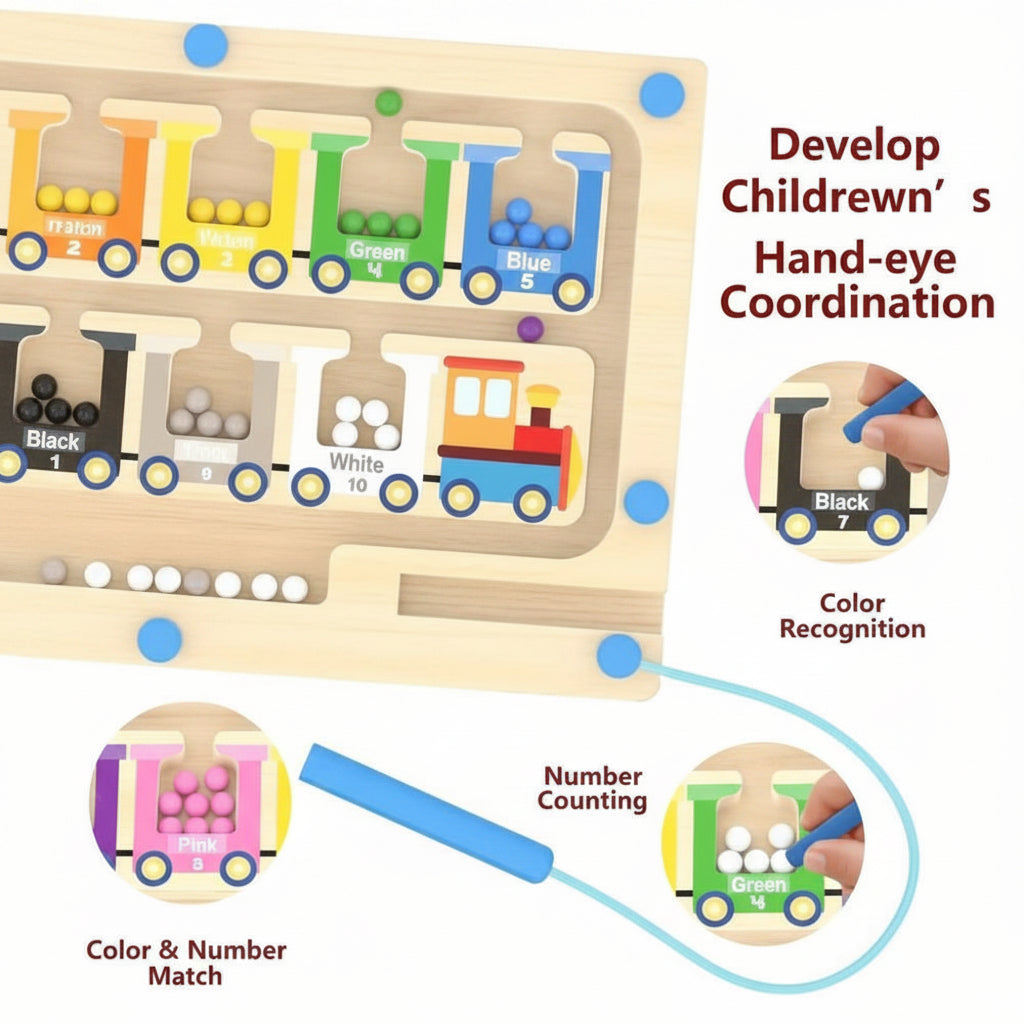 Wooden Magnetic Color & Number Train Maze – Montessori Learning Toy