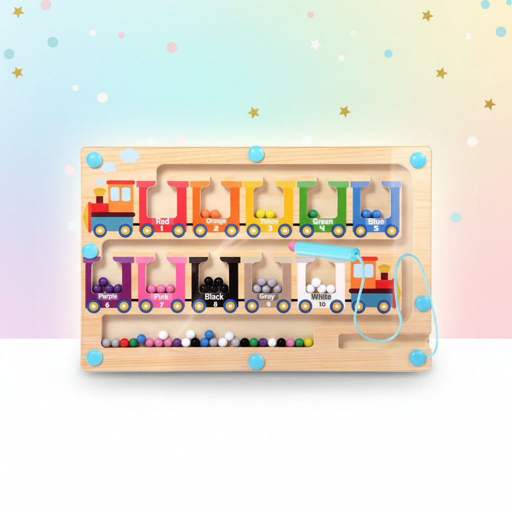 Wooden Magnetic Color & Number Train Maze – Montessori Learning Toy