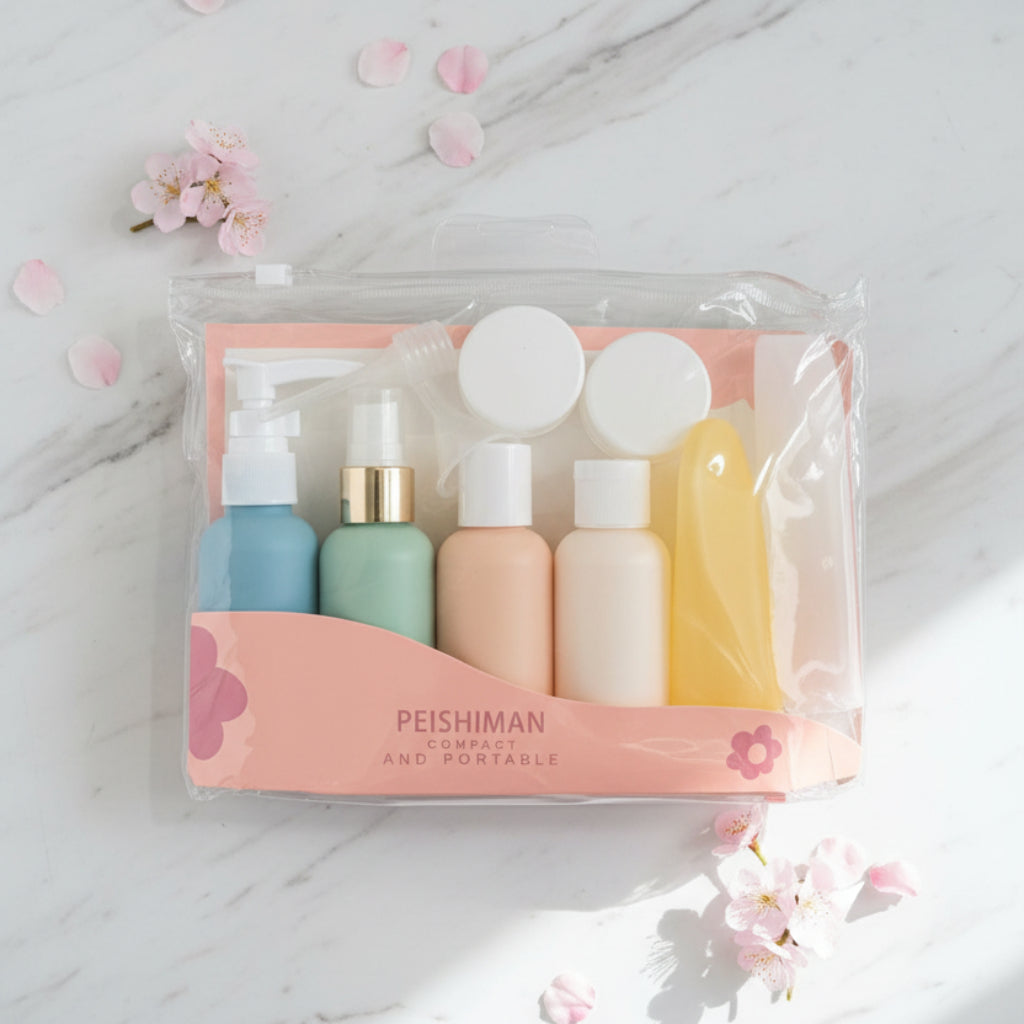 Portable Travel Bottle Set – Leak-Proof Refillable Toiletry Containers with Funnels & Jars