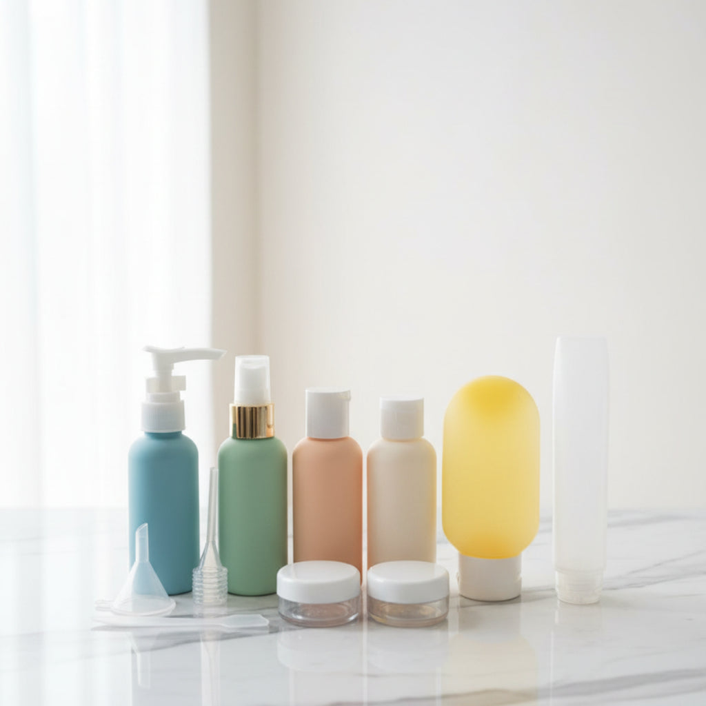 Portable Travel Bottle Set – Leak-Proof Refillable Toiletry Containers with Funnels & Jars