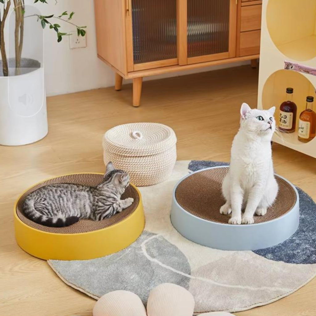 Round Corrugated Cat Scratching Bowl – Multifunctional Pet Lounge & Scratcher Bed