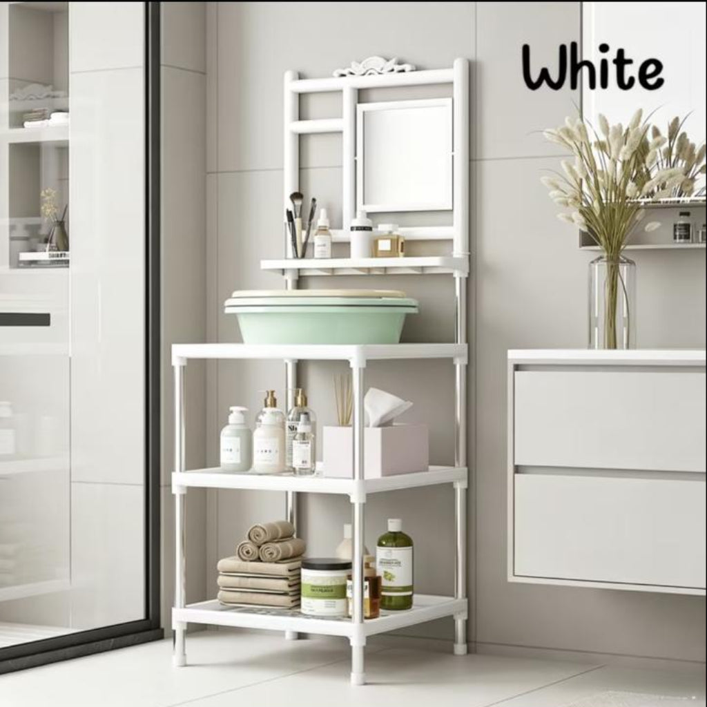 Multi-Layer Bathroom Storage Rack with Mirror – Space-Saving Organizer
