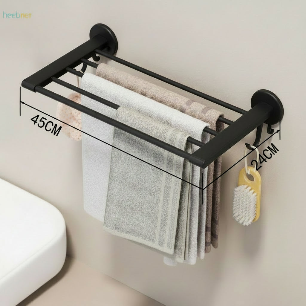 Wall-Mounted Bathroom Towel Rack with Shelf and Hooks – Multipurpose Storage Organizer