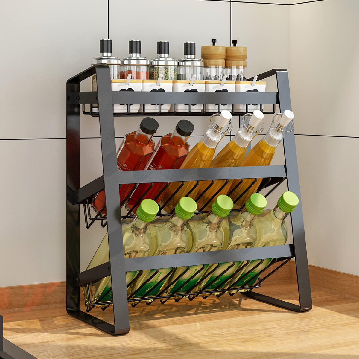 3-Tier Kitchen Spice Rack & Bottle Organizer – Multi-Level Storage Shelf