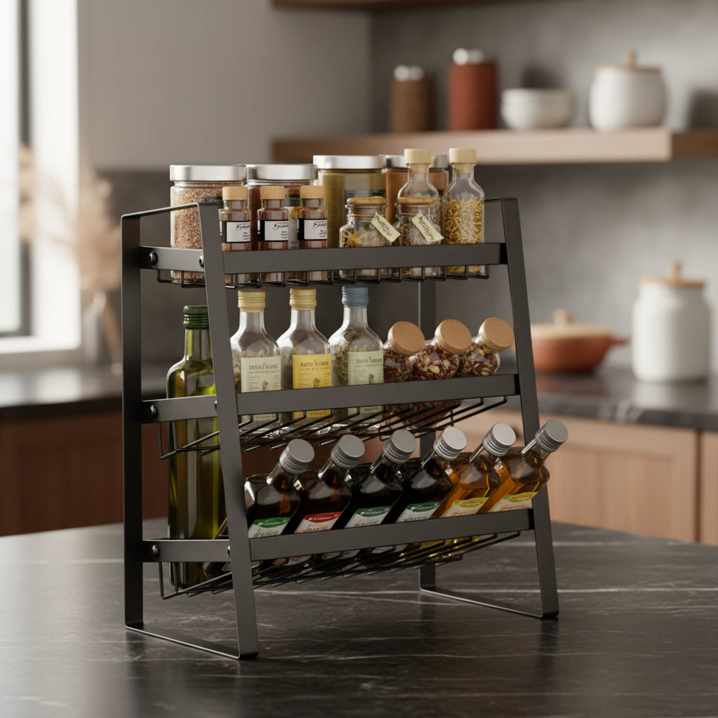 3-Tier Kitchen Spice Rack & Bottle Organizer – Multi-Level Storage Shelf