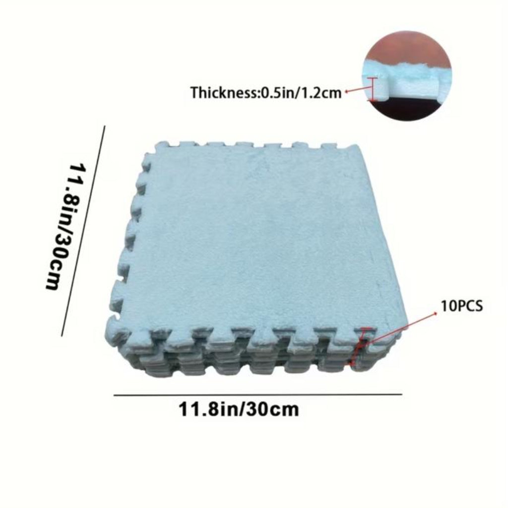 10 PCS Interlocking Fluffy Foam Floor Mats – Grey & White