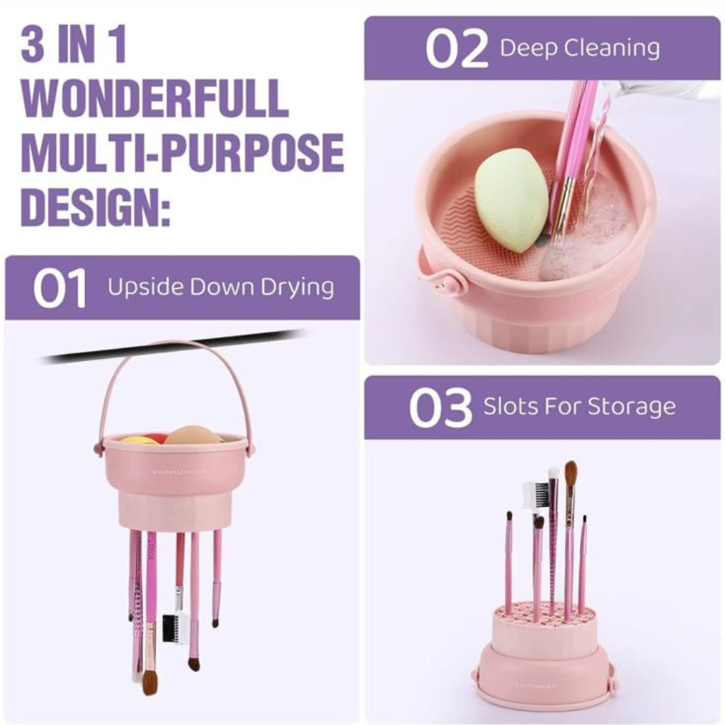 Collapsible Makeup Brush Cleaner & Drying Rack Holder
