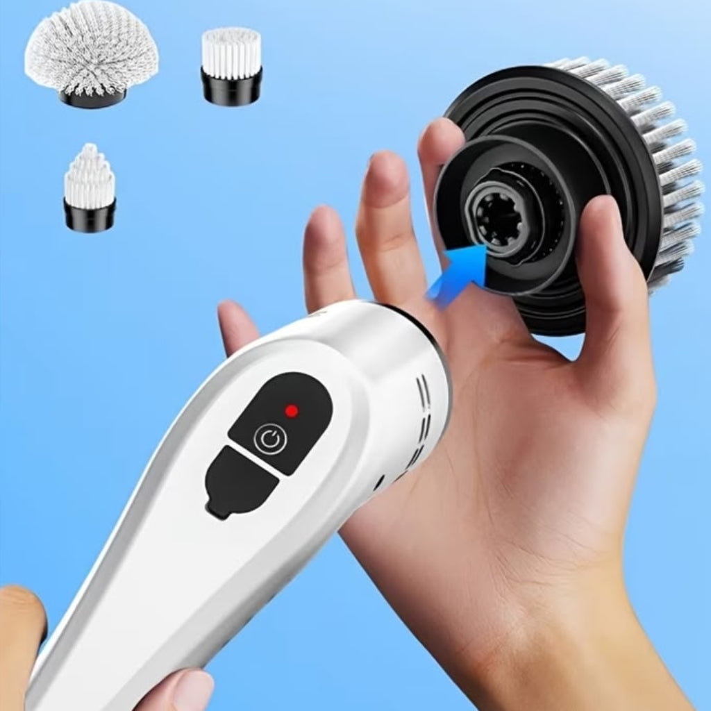 Cordless Electric Spin Scrubber – Long Extension Rod with Multiple Replaceable Brush Heads