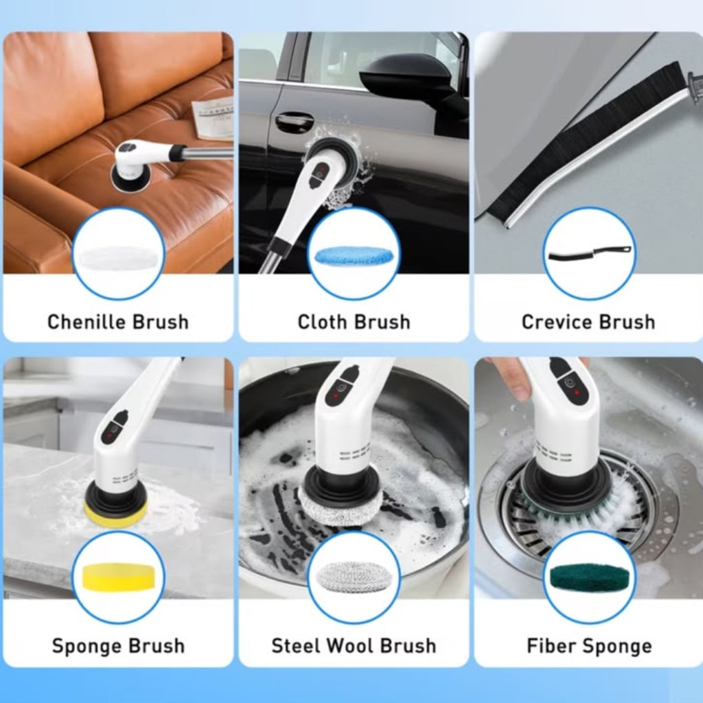 Cordless Electric Spin Scrubber – Long Extension Rod with Multiple Replaceable Brush Heads