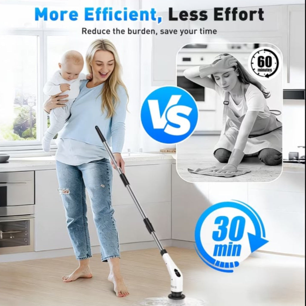 Cordless Electric Spin Scrubber – Long Extension Rod with Multiple Replaceable Brush Heads