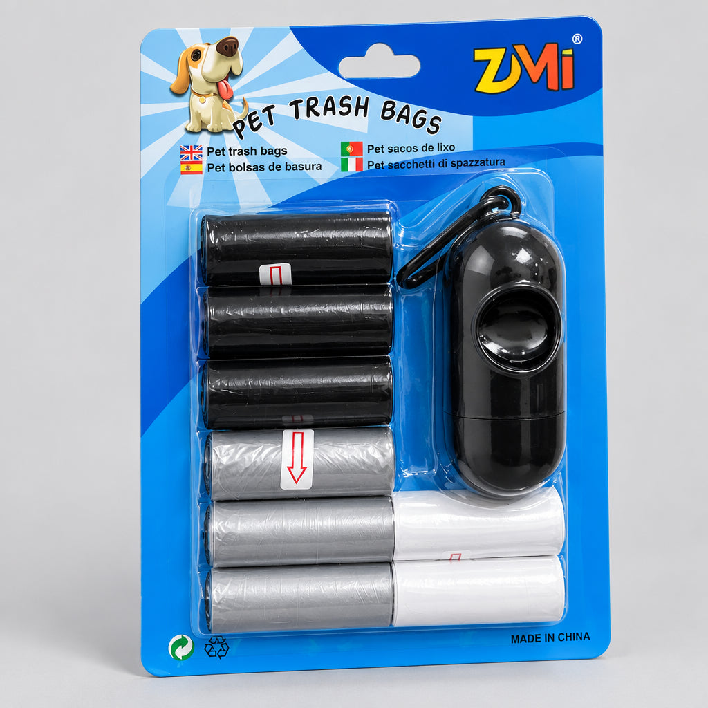 Portable Dog Waste Bag Dispenser with Multi-Color Refill Rolls – Leak-Proof Pet Waste Bags