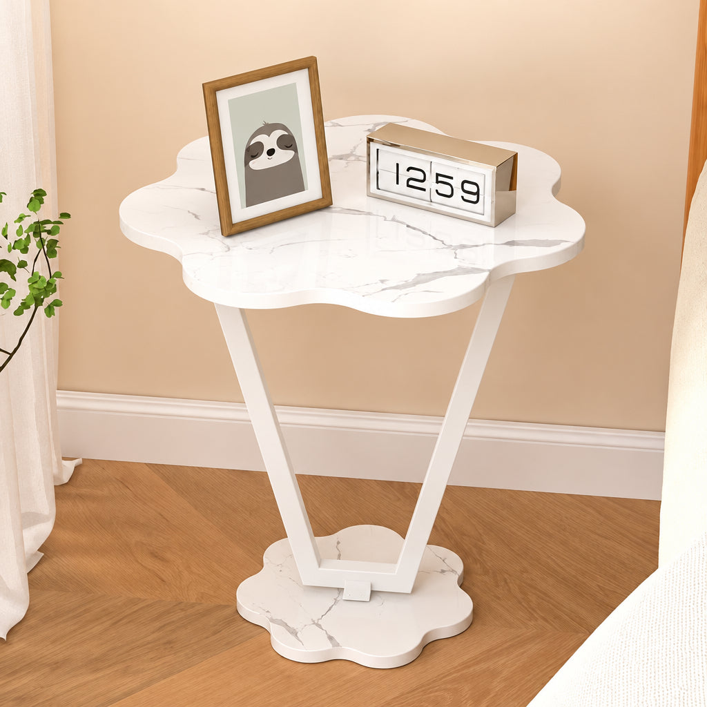 Flower Pattern White Mini Side Table