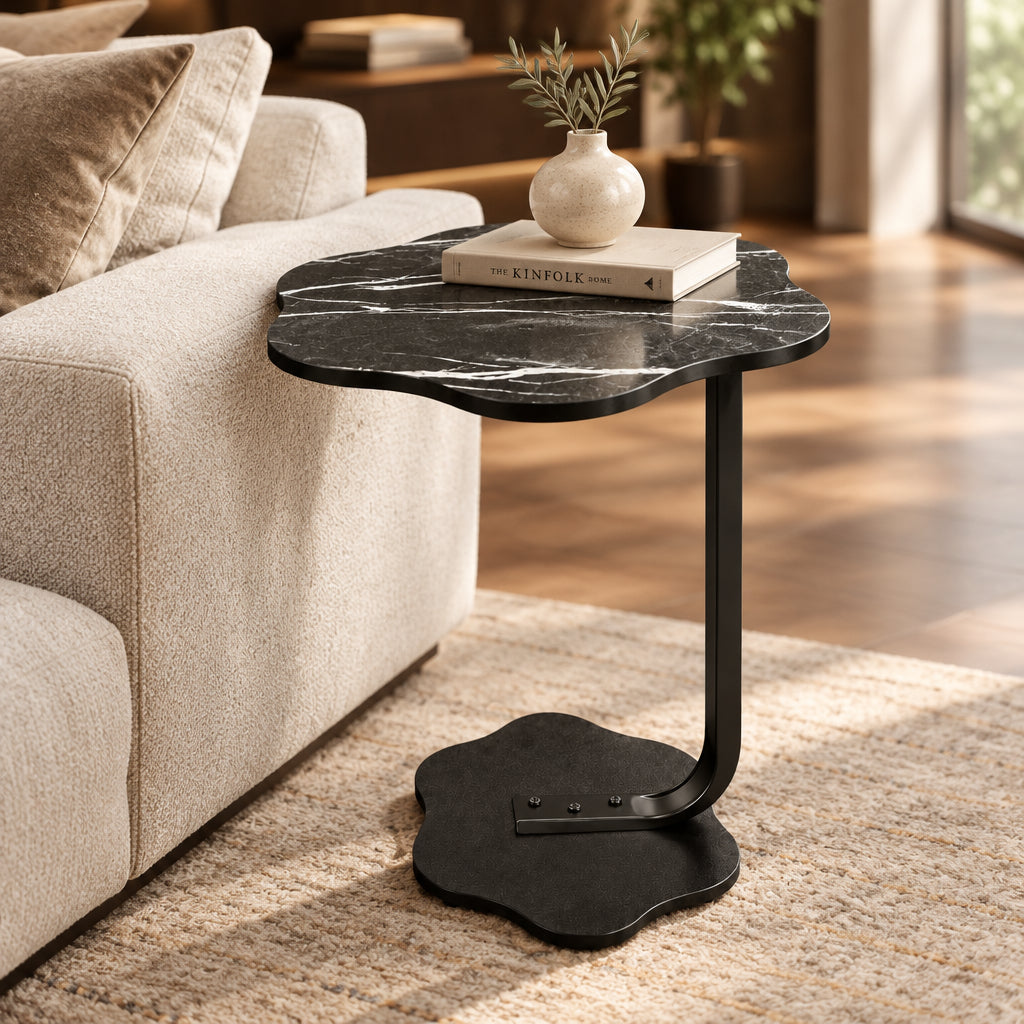 Flower Pattern Black Mini Side Table