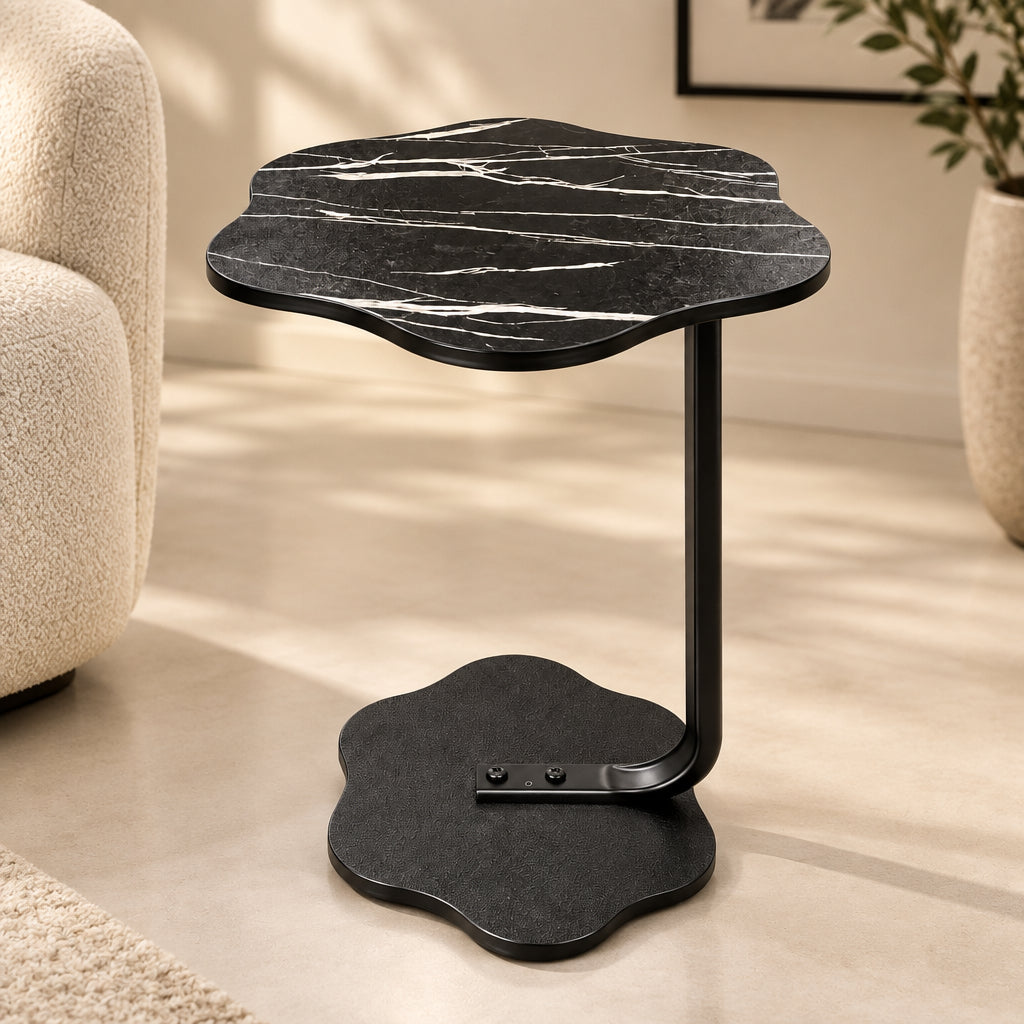 Flower Pattern Black Mini Side Table