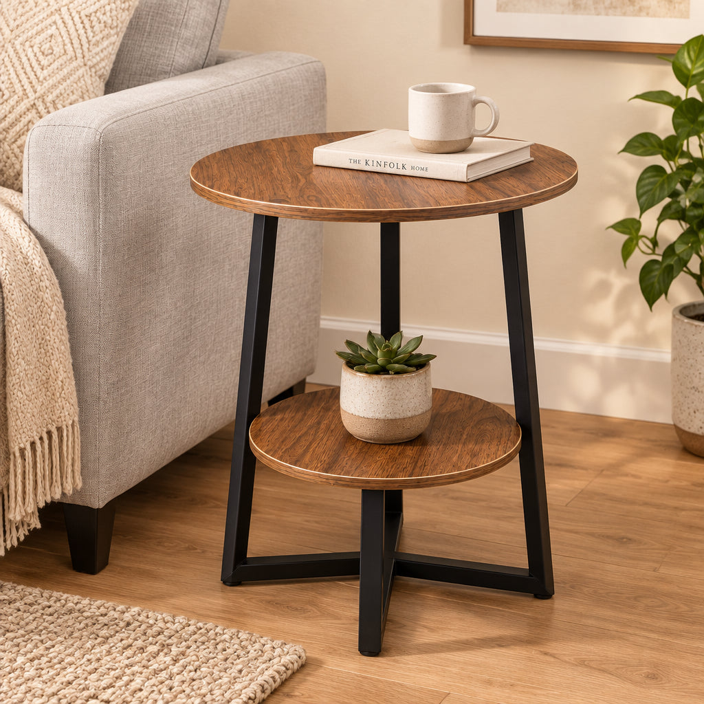 Double-Layer Brown Mini Side Table