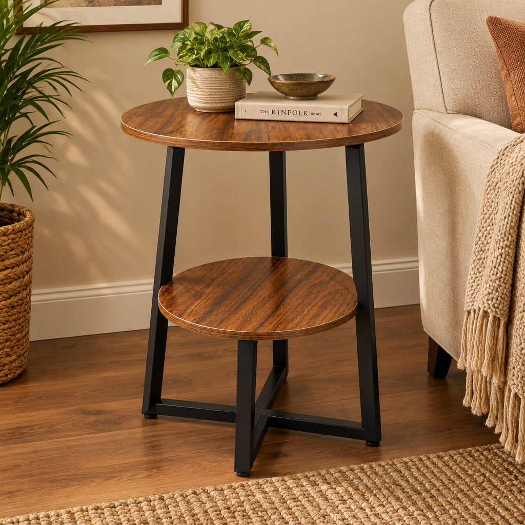 Double-Layer Brown Mini Side Table