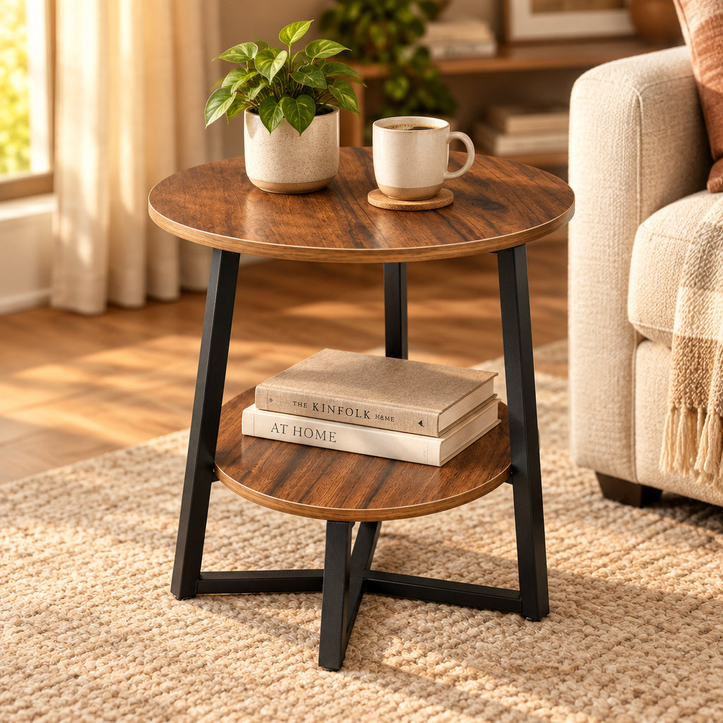 Double-Layer Brown Mini Side Table