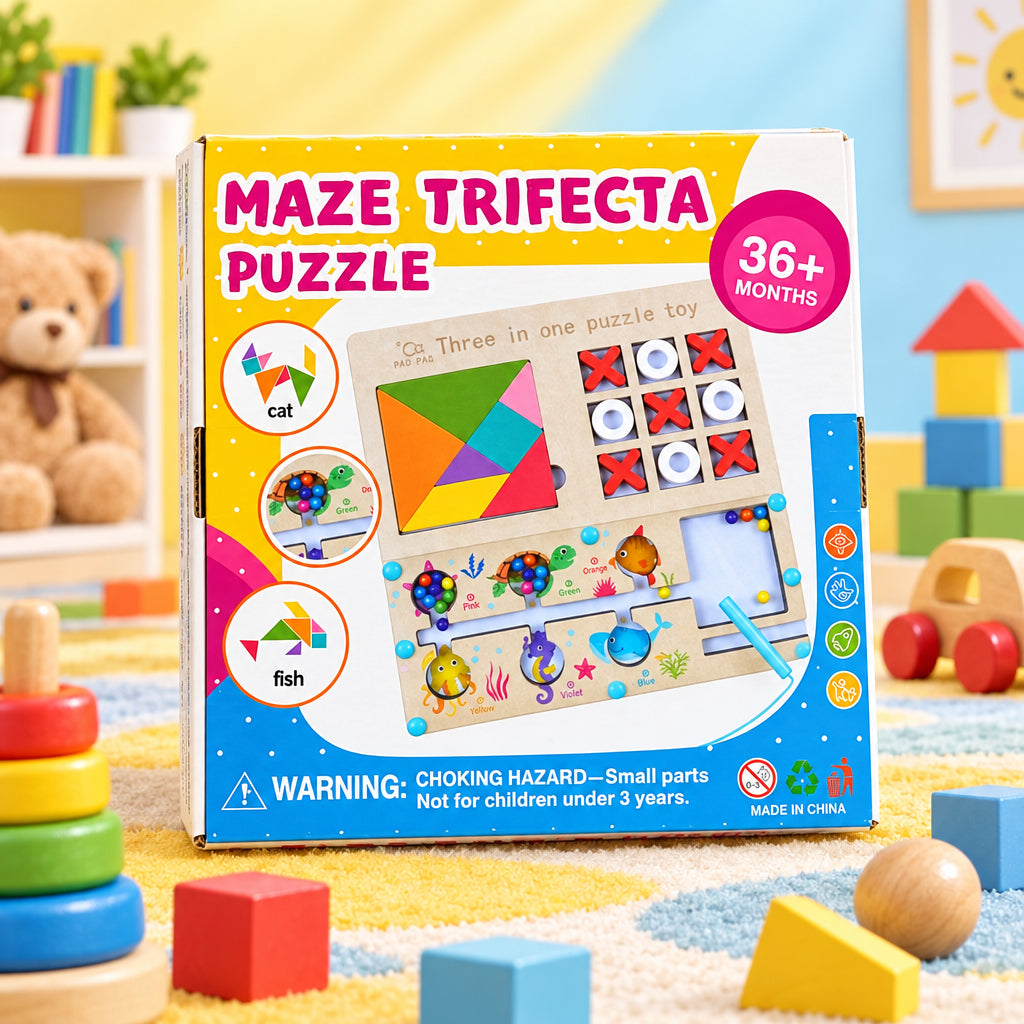 Maze Trifecta Puzzle – 3-in-1 Brain Teaser Puzzle Toy