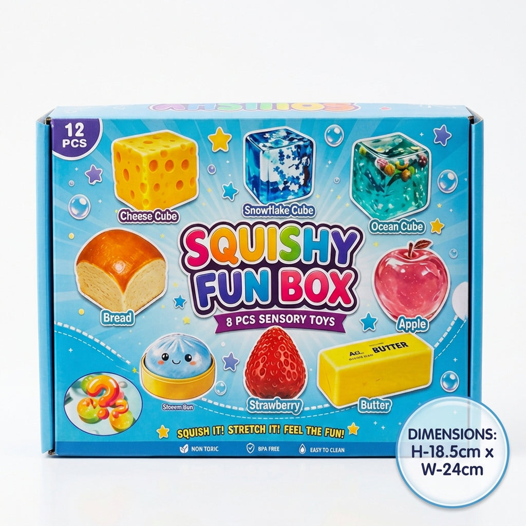 12 PCS Squishy Sensory Toy Set – Cute Food-Shaped Stress Relief Toys
