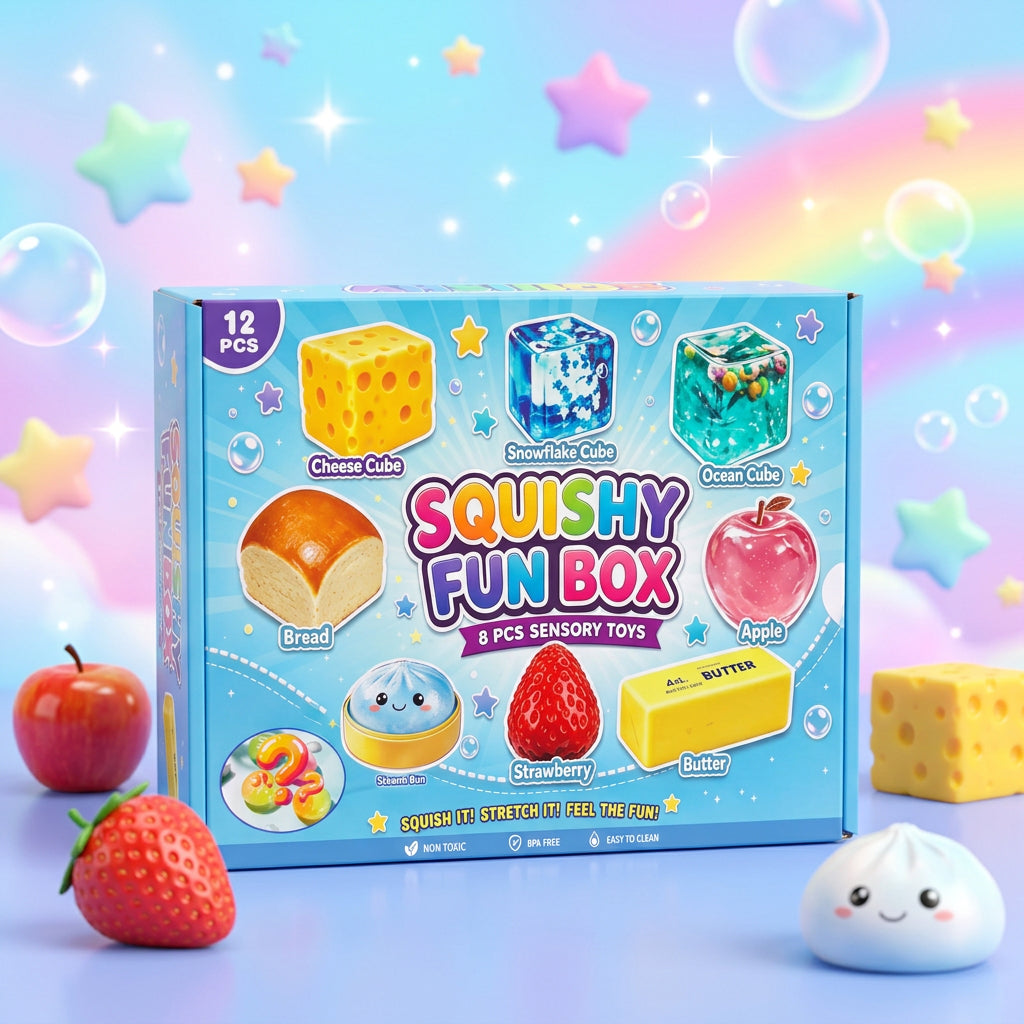 12 PCS Squishy Sensory Toy Set – Cute Food-Shaped Stress Relief Toys