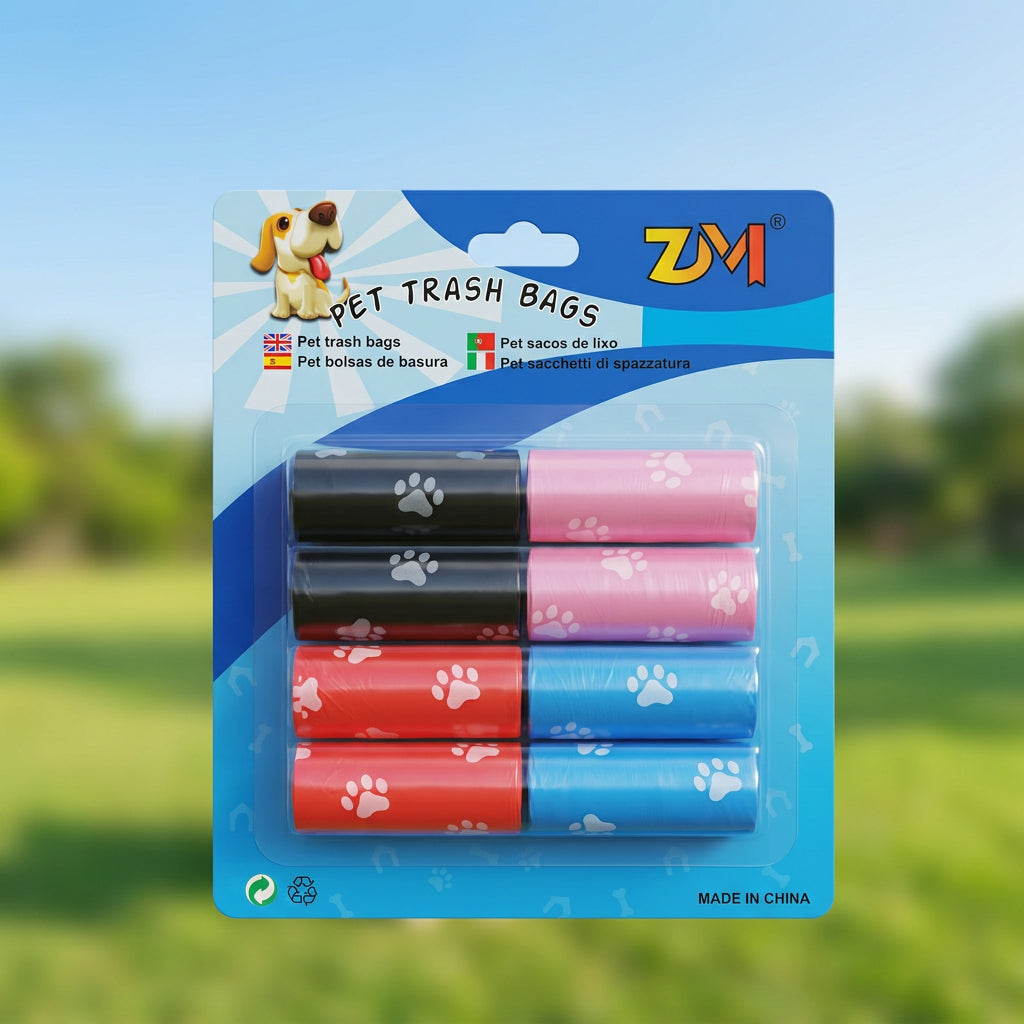 8 Rolls Multicolored Pet Waste Bags – Disposable Dog Poop Bags