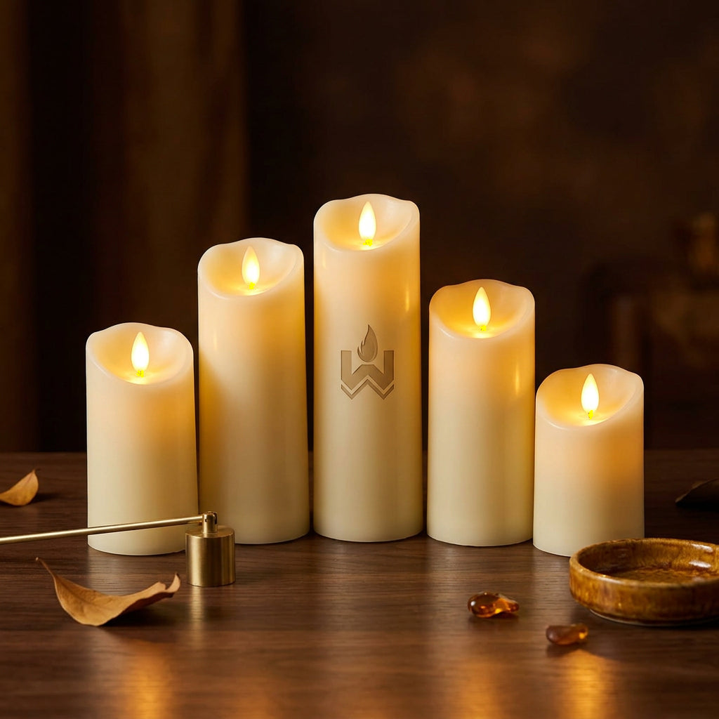 Flameless LED Candle Set – 5 Pieces, Different Heights, Warm Flickering Light