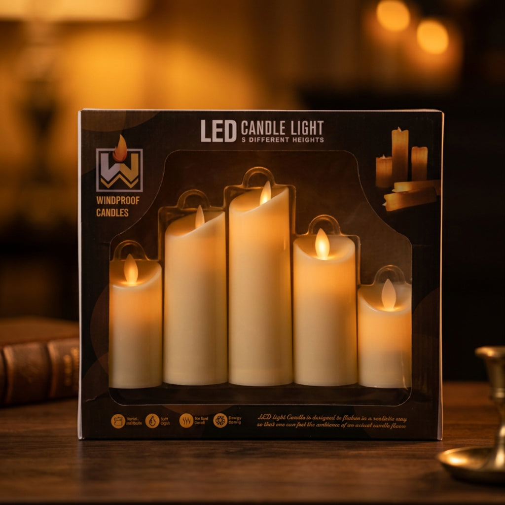 Flameless LED Candle Set – 5 Pieces, Different Heights, Warm Flickering Light