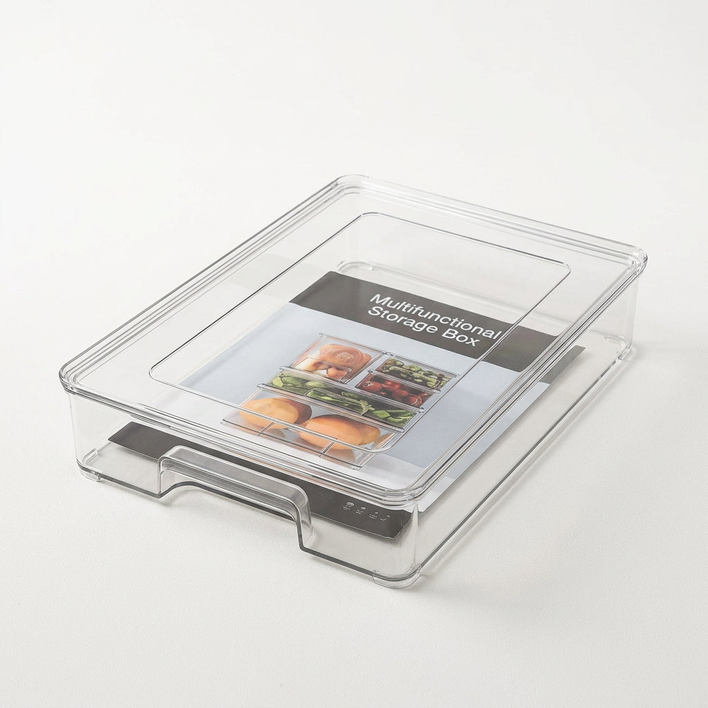 Multifunctional Clear Acrylic Storage Box with Lid – Stackable Kitchen Organizer