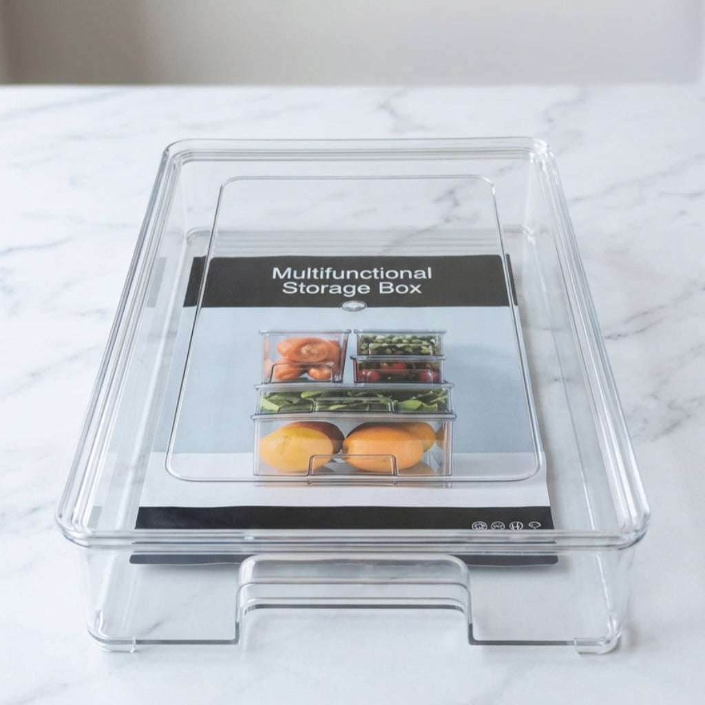 Multifunctional Clear Acrylic Storage Box with Lid – Stackable Kitchen Organizer