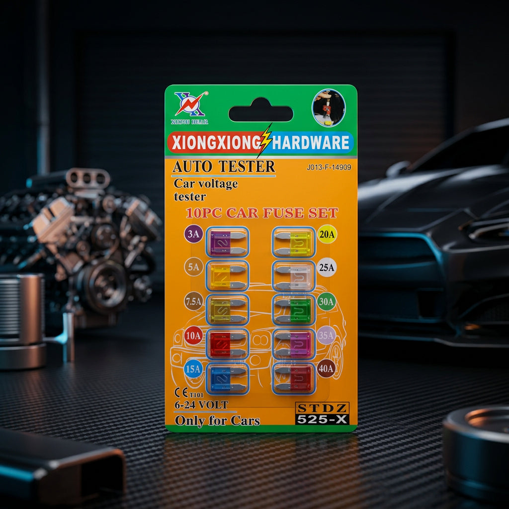 10-Piece Car Fuse Set with Auto Voltage Tester (6–24V)