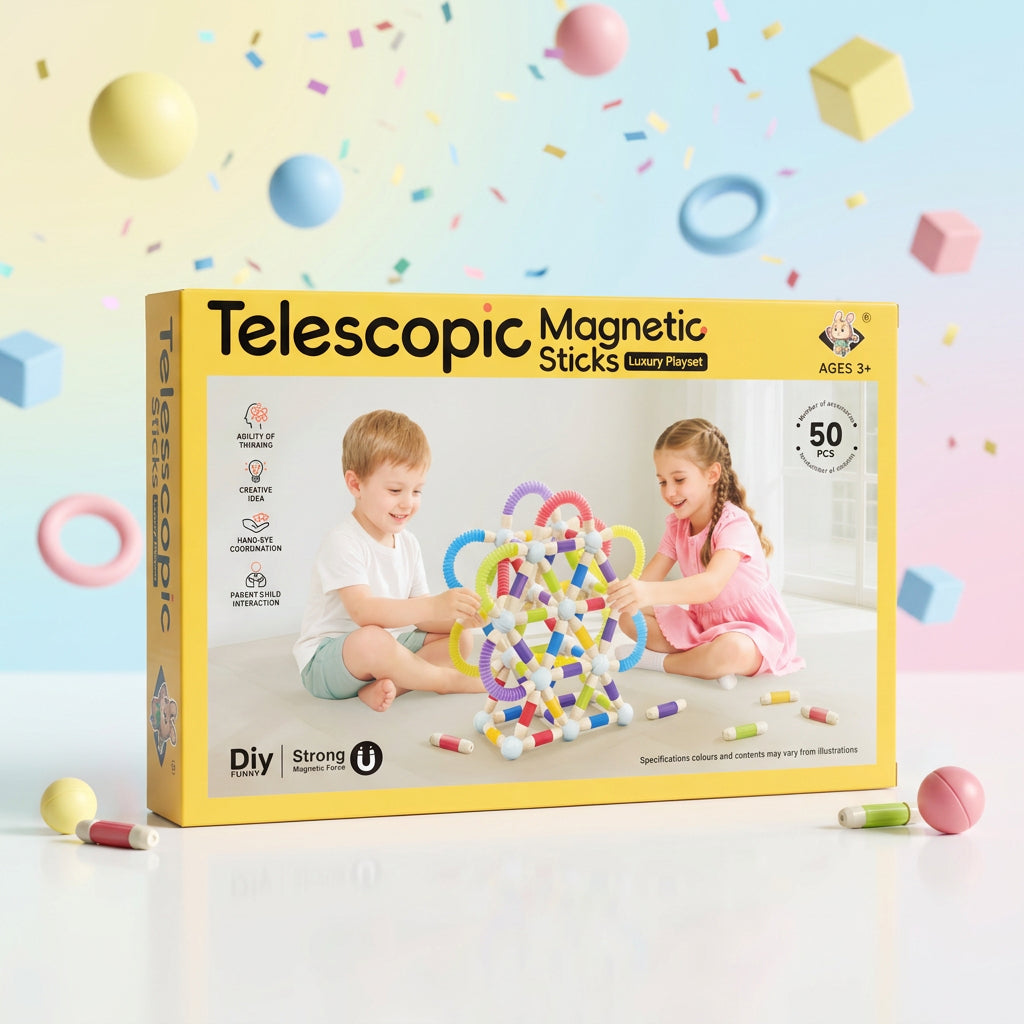 50-Piece Telescopic Magnetic Sticks Luxury Building Set – Educational DIY Construction Toy for Kids Ages 3+