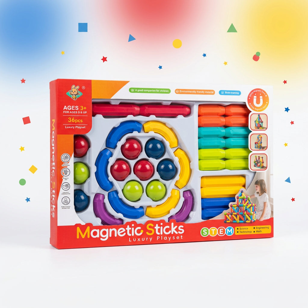36-Piece Magnetic Sticks and Balls Building Blocks Set – STEM Educational Construction Toy for Kids Ages 3+