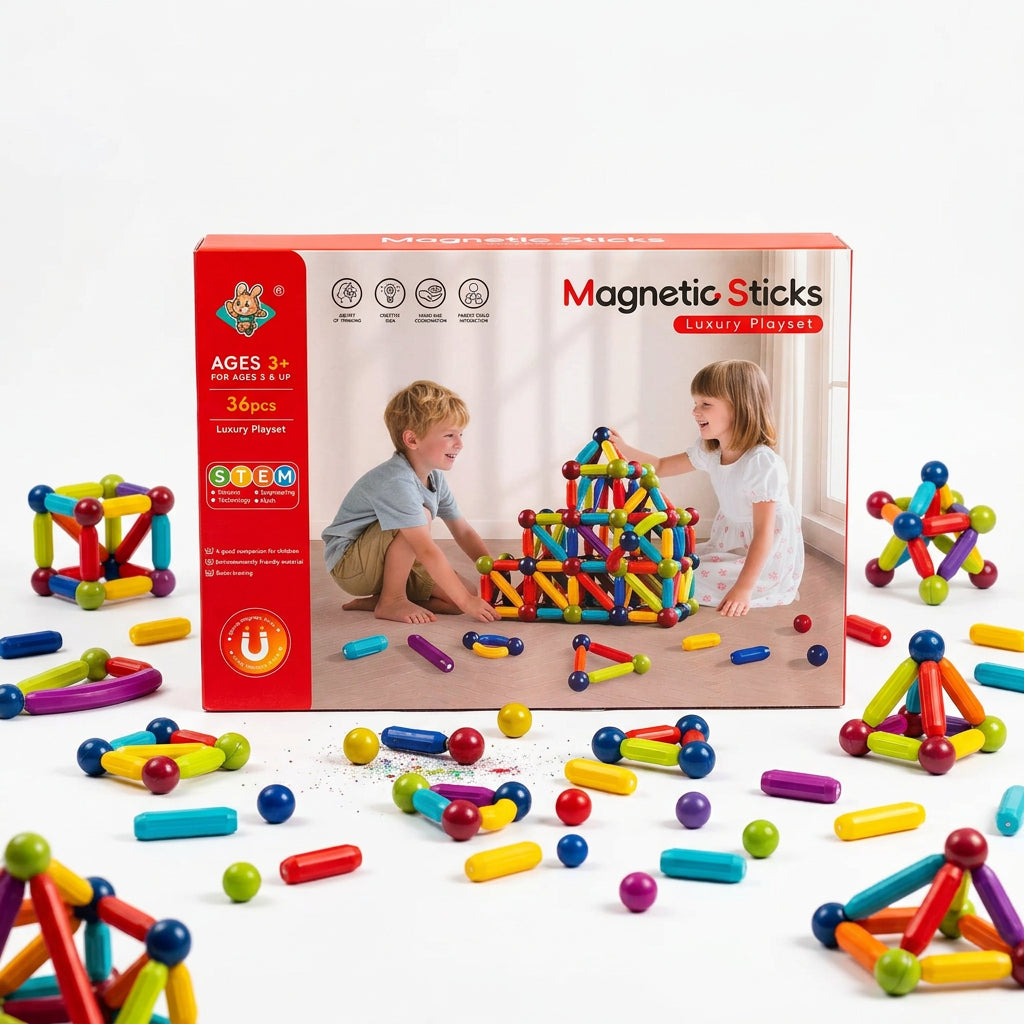 36-Piece Magnetic Sticks and Balls Building Blocks Set – STEM Educational Construction Toy for Kids Ages 3+