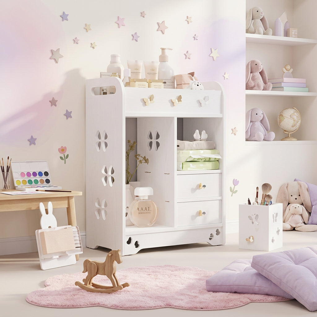 Multi-Functional White Makeup Storage Organizer with Drawers & Brush Holder