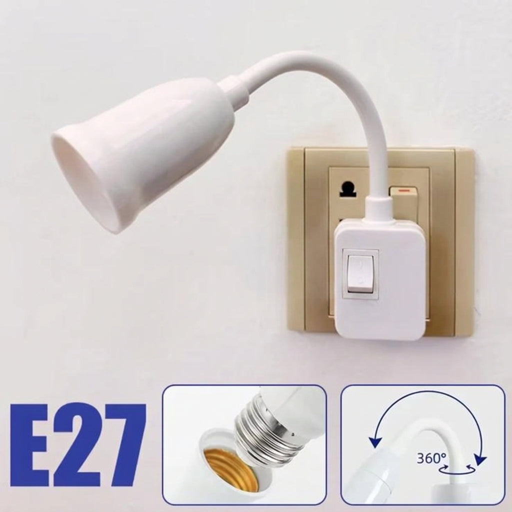 3-Pin Plug Flexible Gooseneck E27 Bulb Socket Adapter with On/Off Switch