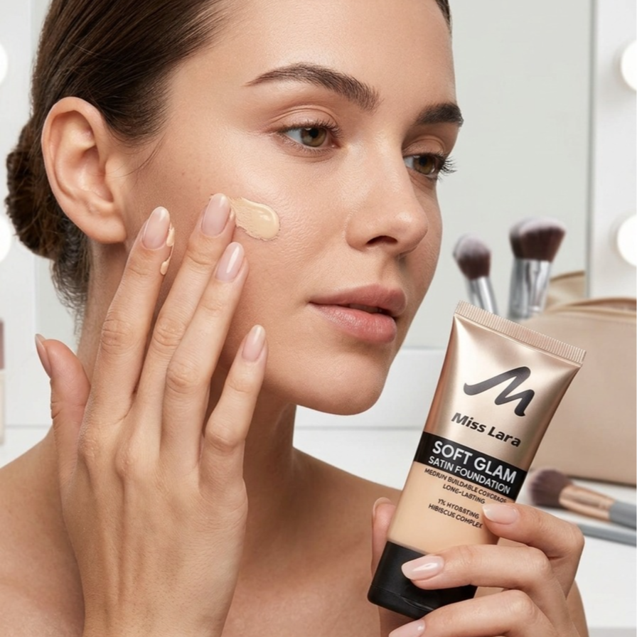 Miss Lara Soft Glam Satin Foundation – Medium Buildable Coverage Liquid Base