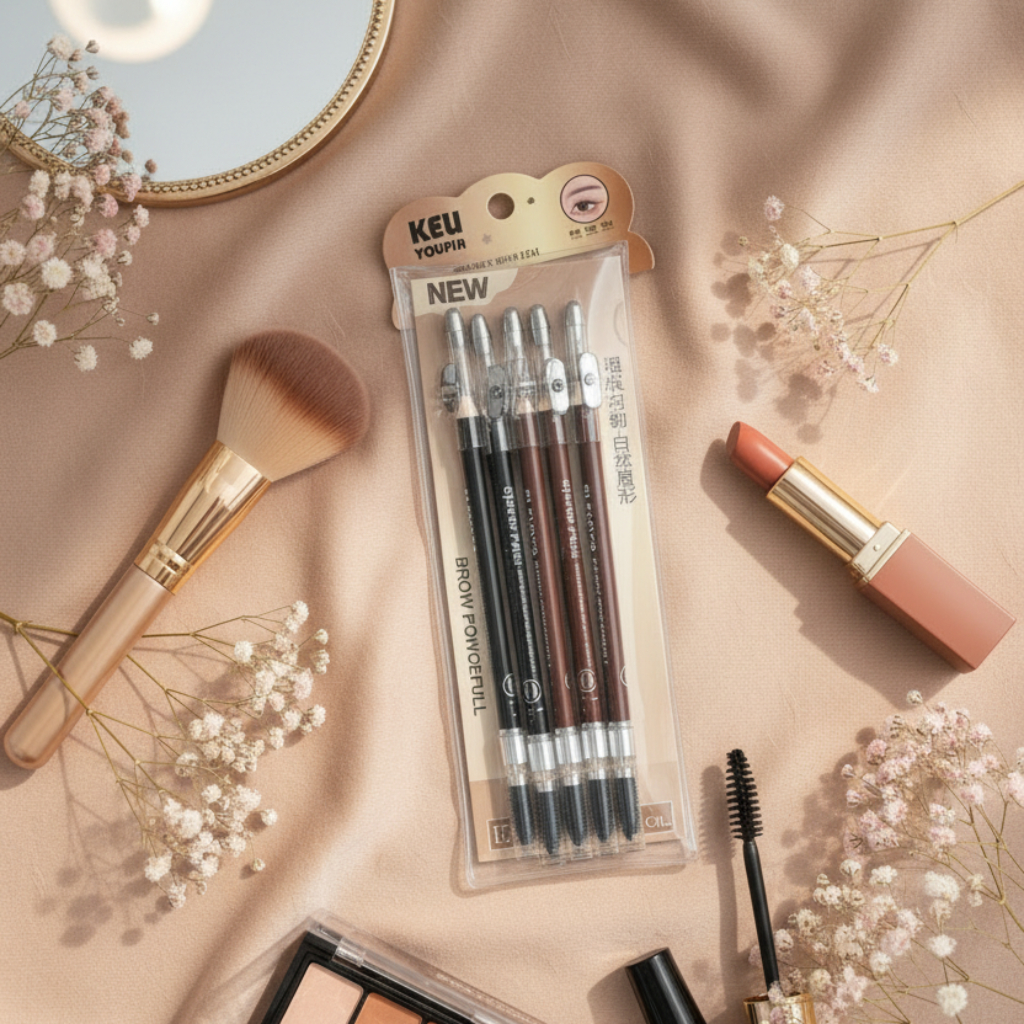 5-Piece Eyebrow Pencil Set – Professional Brow Powgefull Kit with Built-in Pencil Sharpeners and Spoolie Brushes – Long-Lasting Define & Blend Eyebrow Makeup