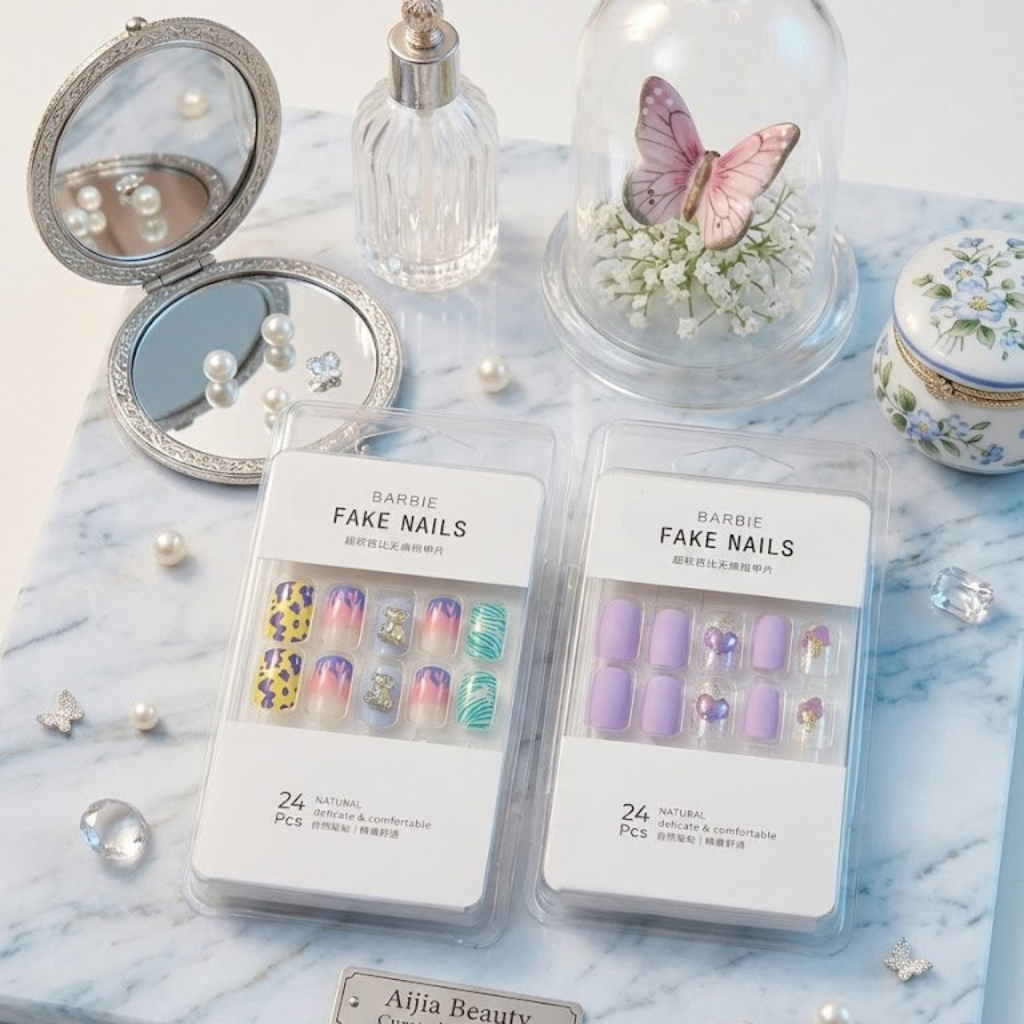Premium 24pc Fake Nails Kit – Trendy Multi-Design Press-On Artificial Nails with Matte, Glossy, and Glitter Finishes