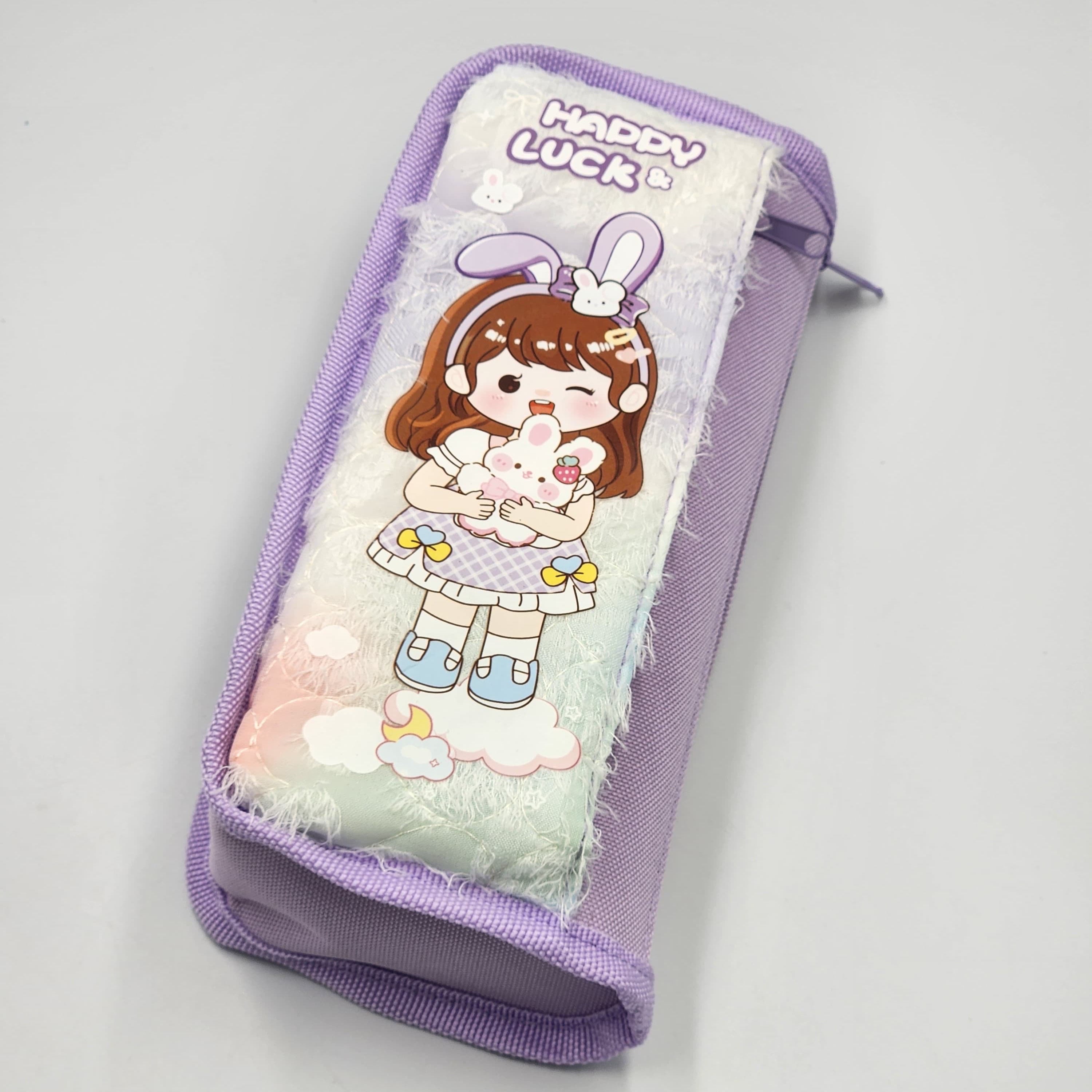 Large Capacity Cartoon Girls Pencil Box- Stationery Organizer with Cute Character Designs, Pink & Purple,blue Options for School, Office Supplies, Cute Pencil pouch,