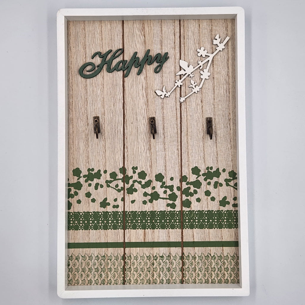 حامل مفاتيح خشبي مع 3 خطافات – منظم عتيق مثبت على الحائط