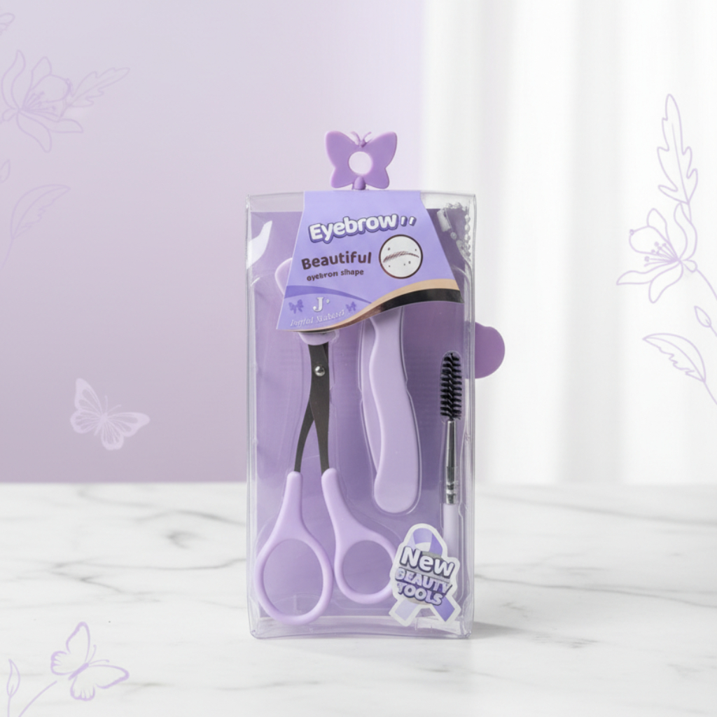 Joyful Natural 3-Piece Eyebrow Grooming Kit – Precision Scissors with Comb, Folding Shaper Razor, and Spoolie Brush Set