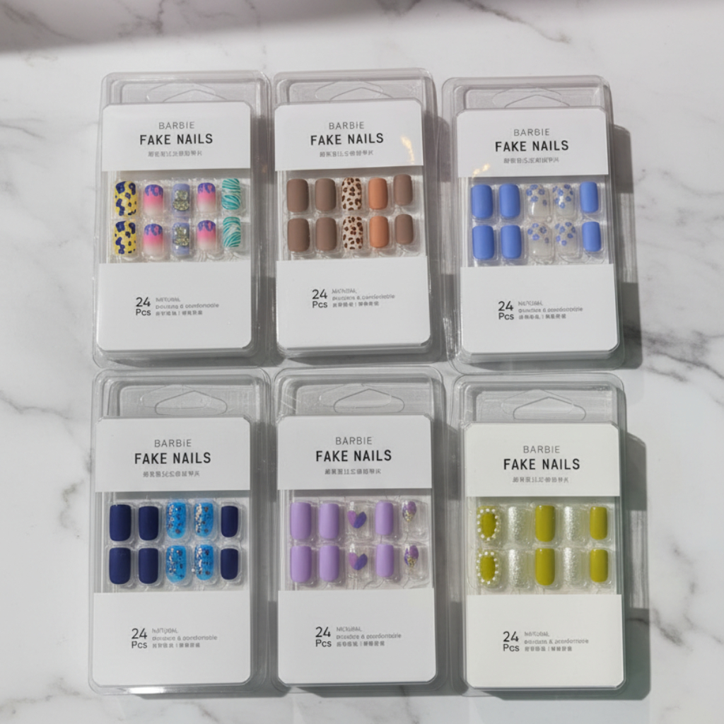 Premium 24pc Fake Nails Kit – Trendy Multi-Design Press-On Artificial Nails with Matte, Glossy, and Glitter Finishes